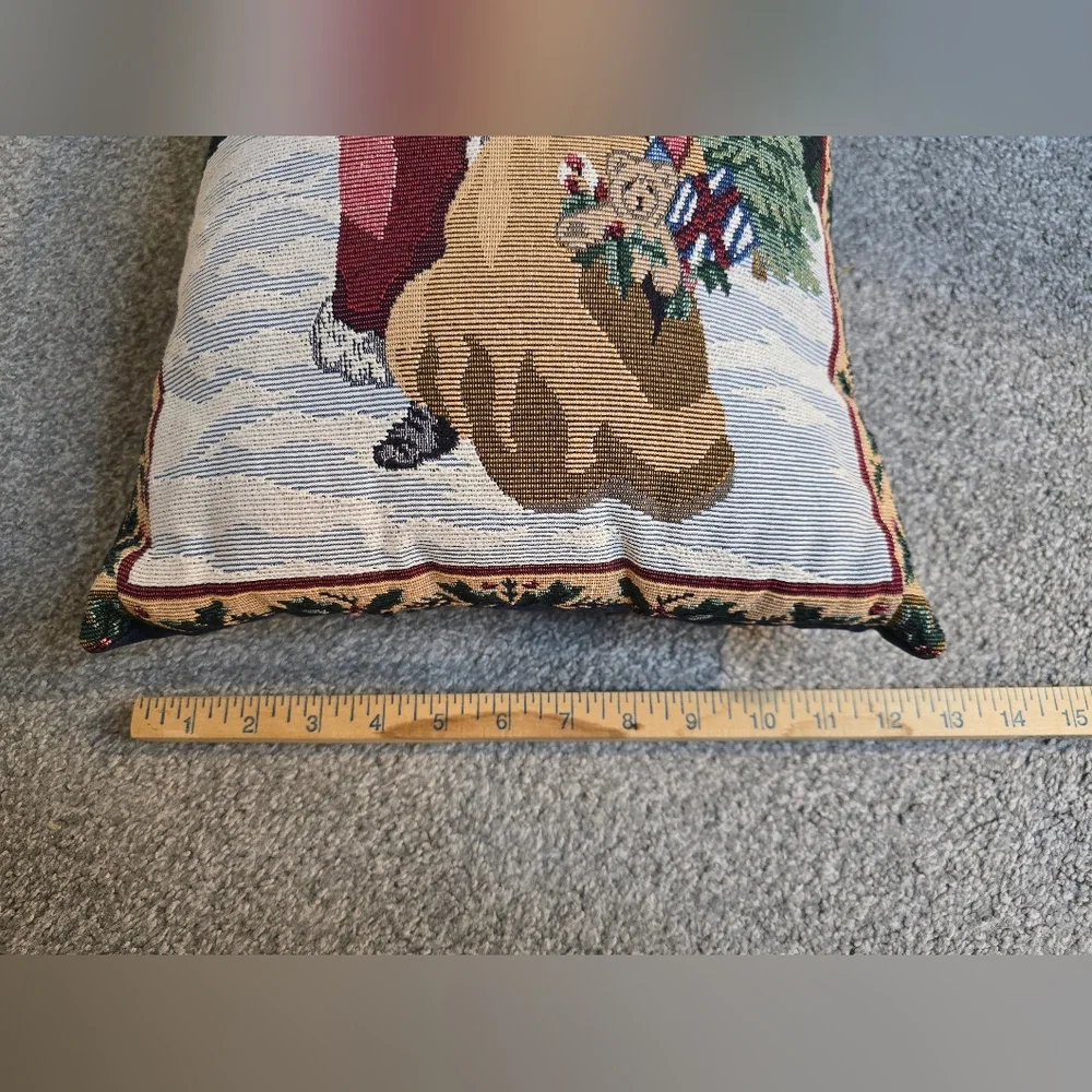 Vintage Tapestry Santa Christmas Accent Pillow Decor Holiday